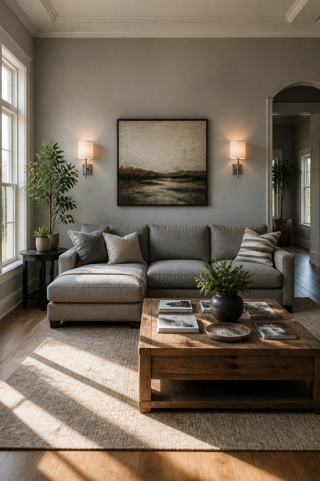 A photograph showing wall sconces positioned at eye level in a room.