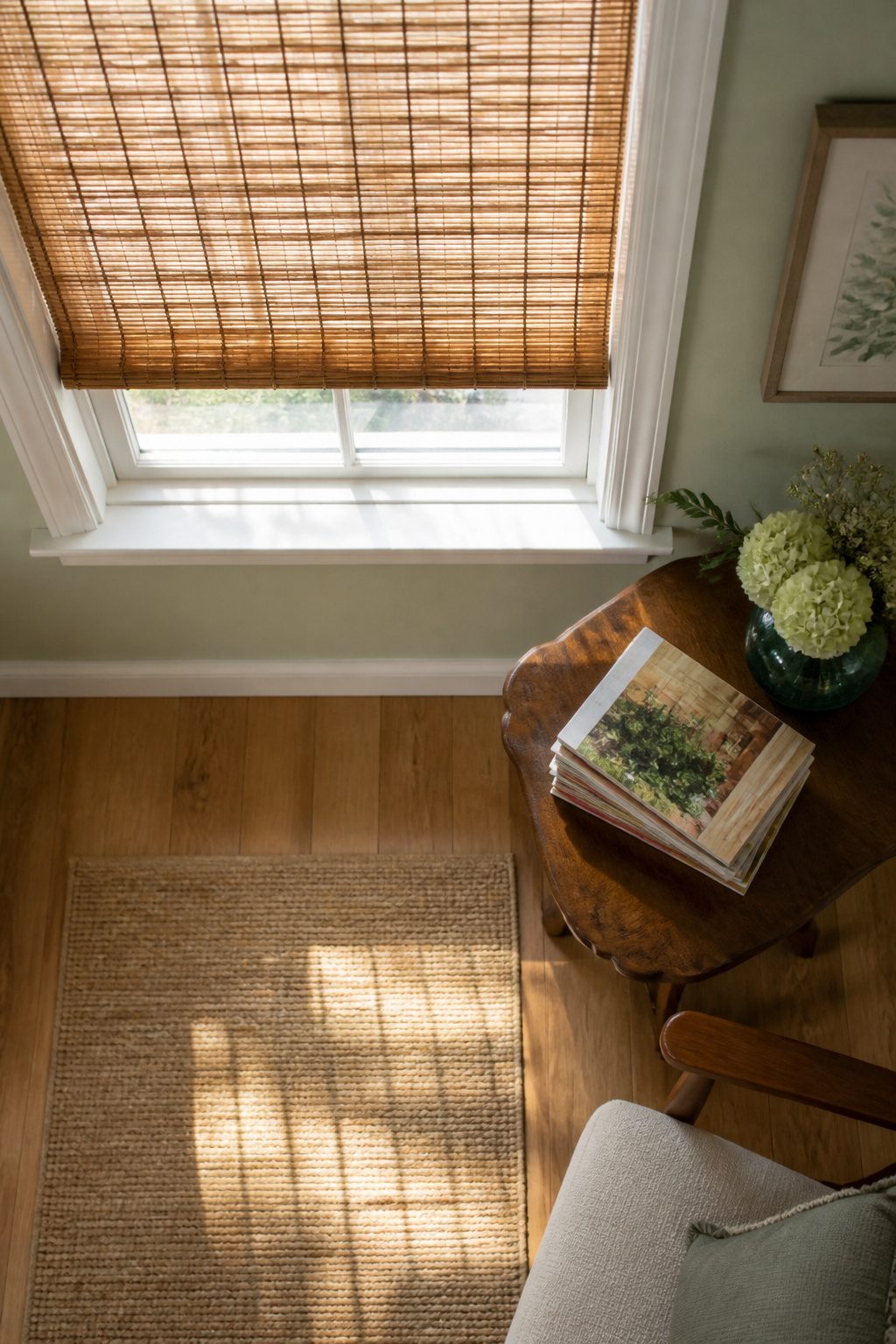 Bamboo shades displayed in a room, highlighting their natural texture.