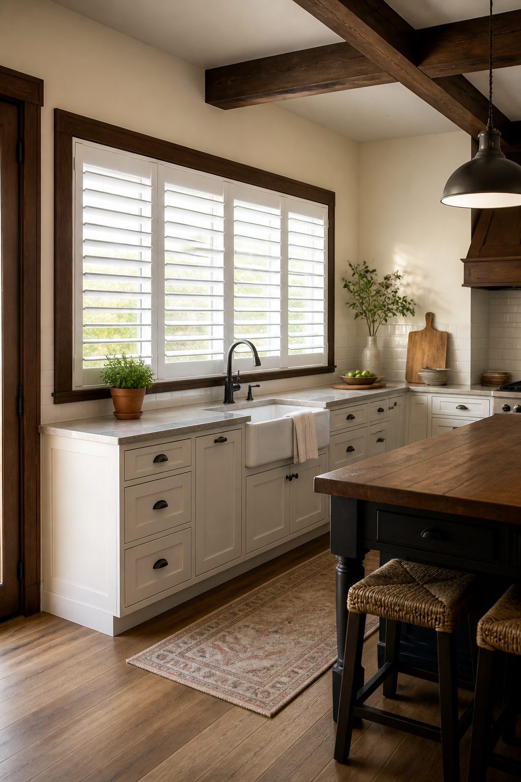 Plantation shutters in a window, showcasing a clean and modern look.