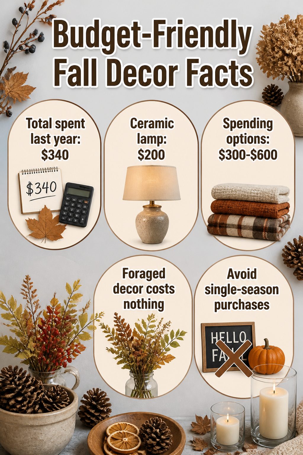 A collection of fall decor items displayed in an apartment.