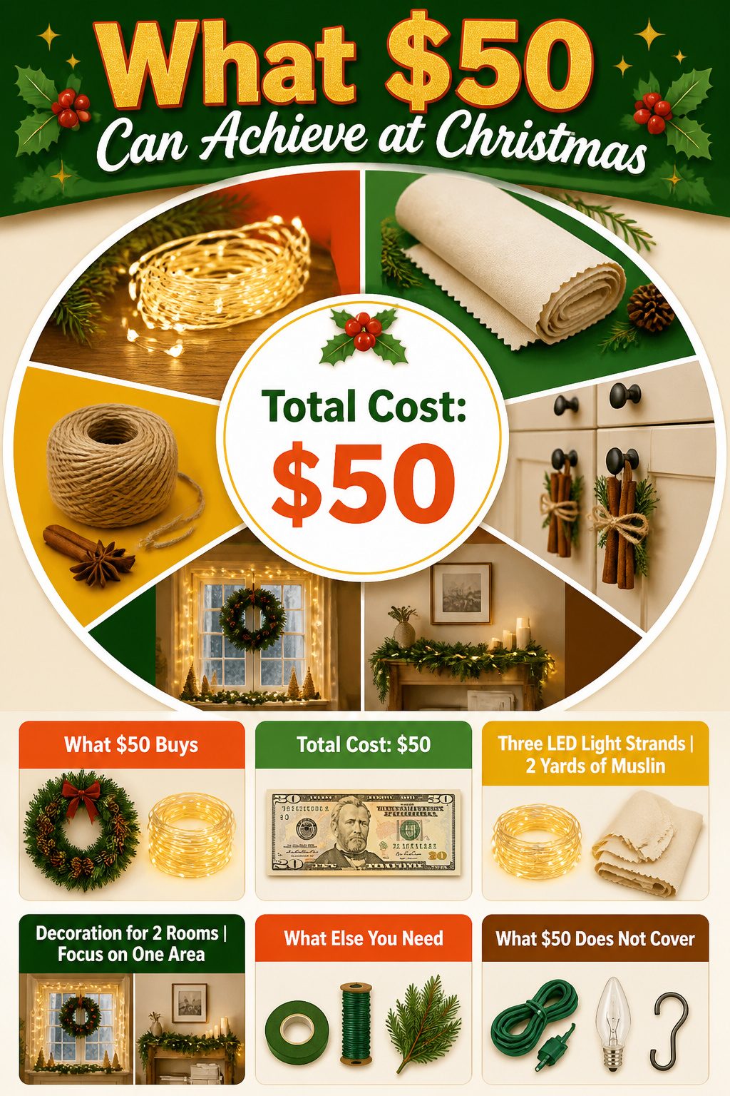 7 Christmas Decorating Inspiration Ideas for Your Home in 2026 10 A collection of Christmas decorations purchased for under fifty dollars.