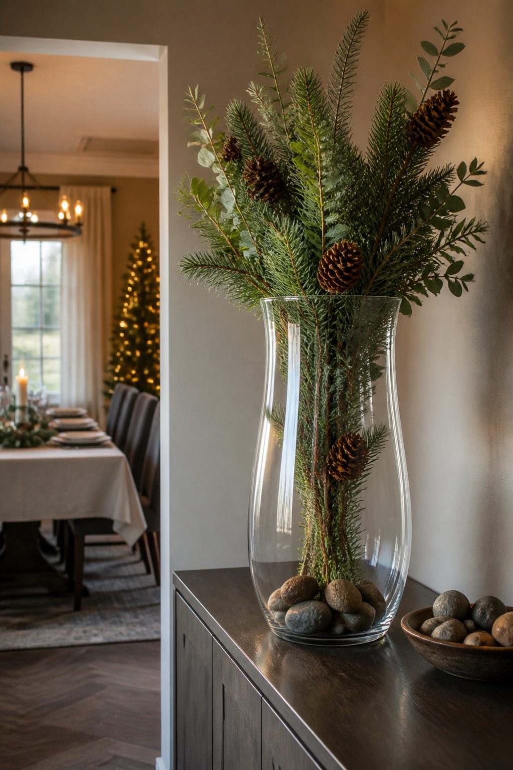 A large 24-inch vase on a dining table, surrounded by minimal decor.