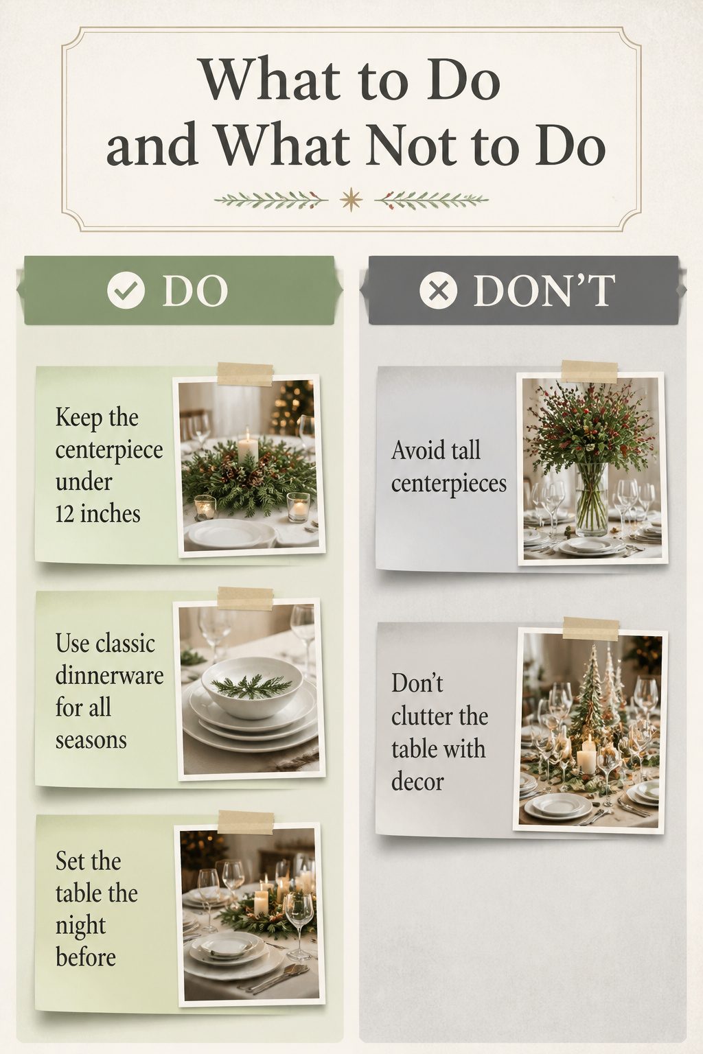 A list of mistakes to avoid when decorating for Christmas dining.