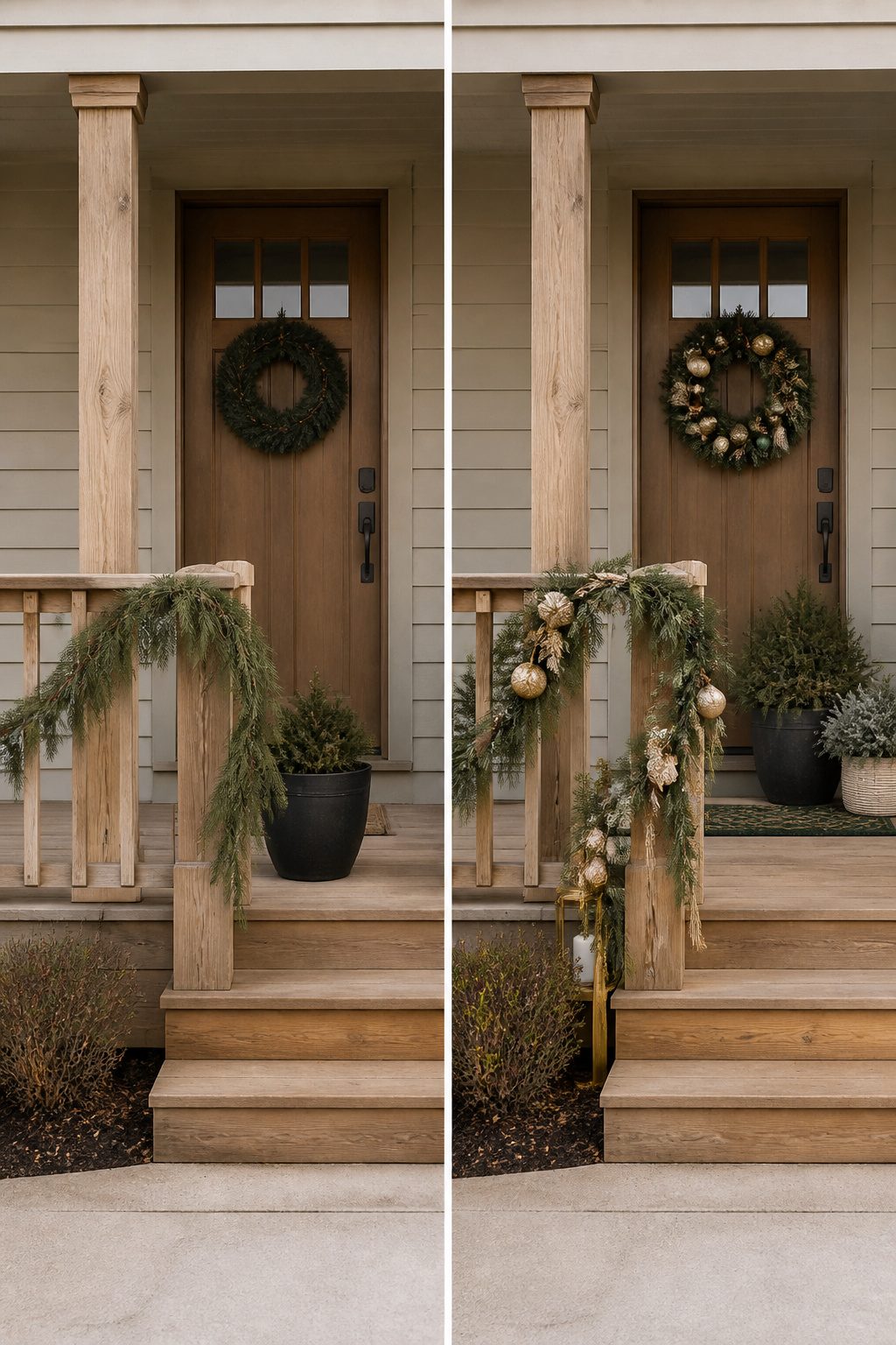 8 Christmas Front Porch Decorating Ideas for 2026 9 Christmas decor featuring green and cream colors on a porch.