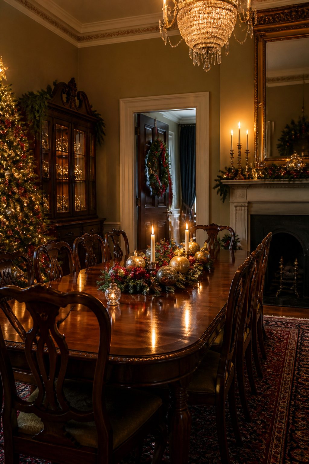 Old Governor's Mansion with Greek Revival architecture decorated for Christmas.