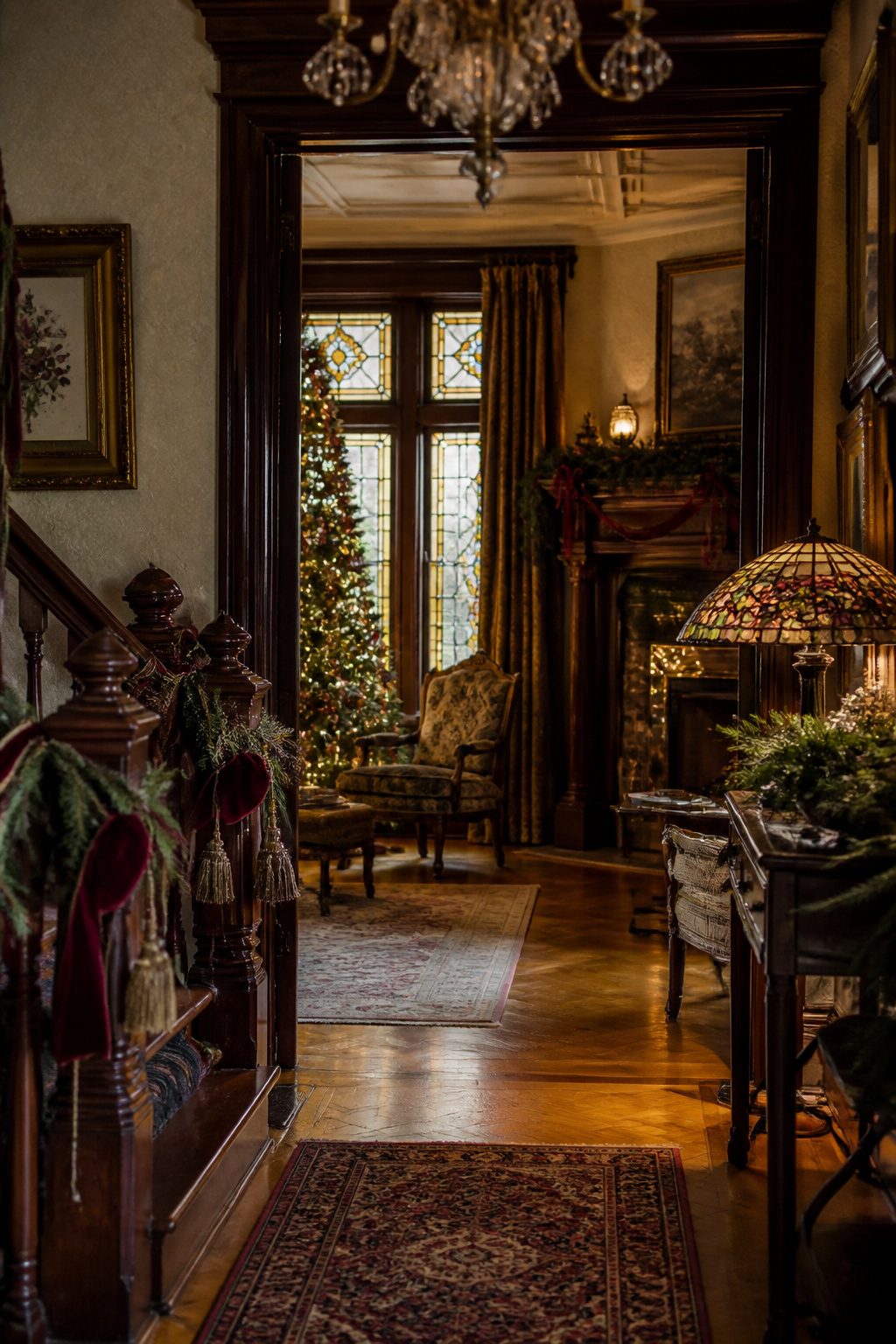 Historic Victorian homes in Old Allegheny adorned with holiday decorations.