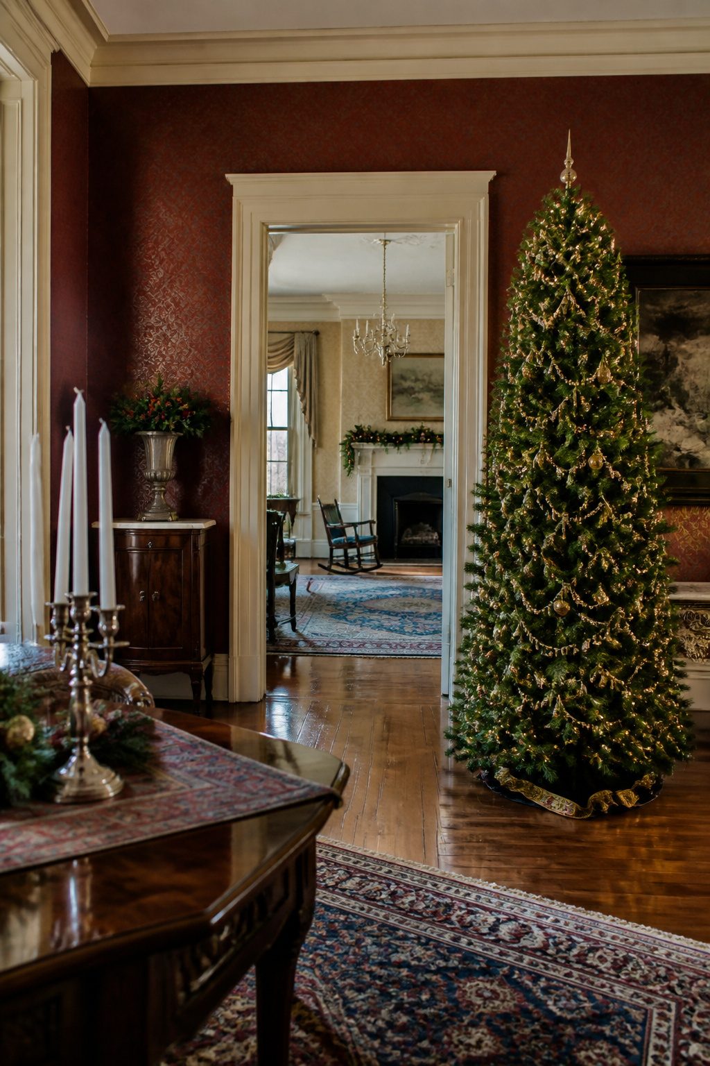 Historic rooms in the Old Governor's Mansion adorned with period decorations.