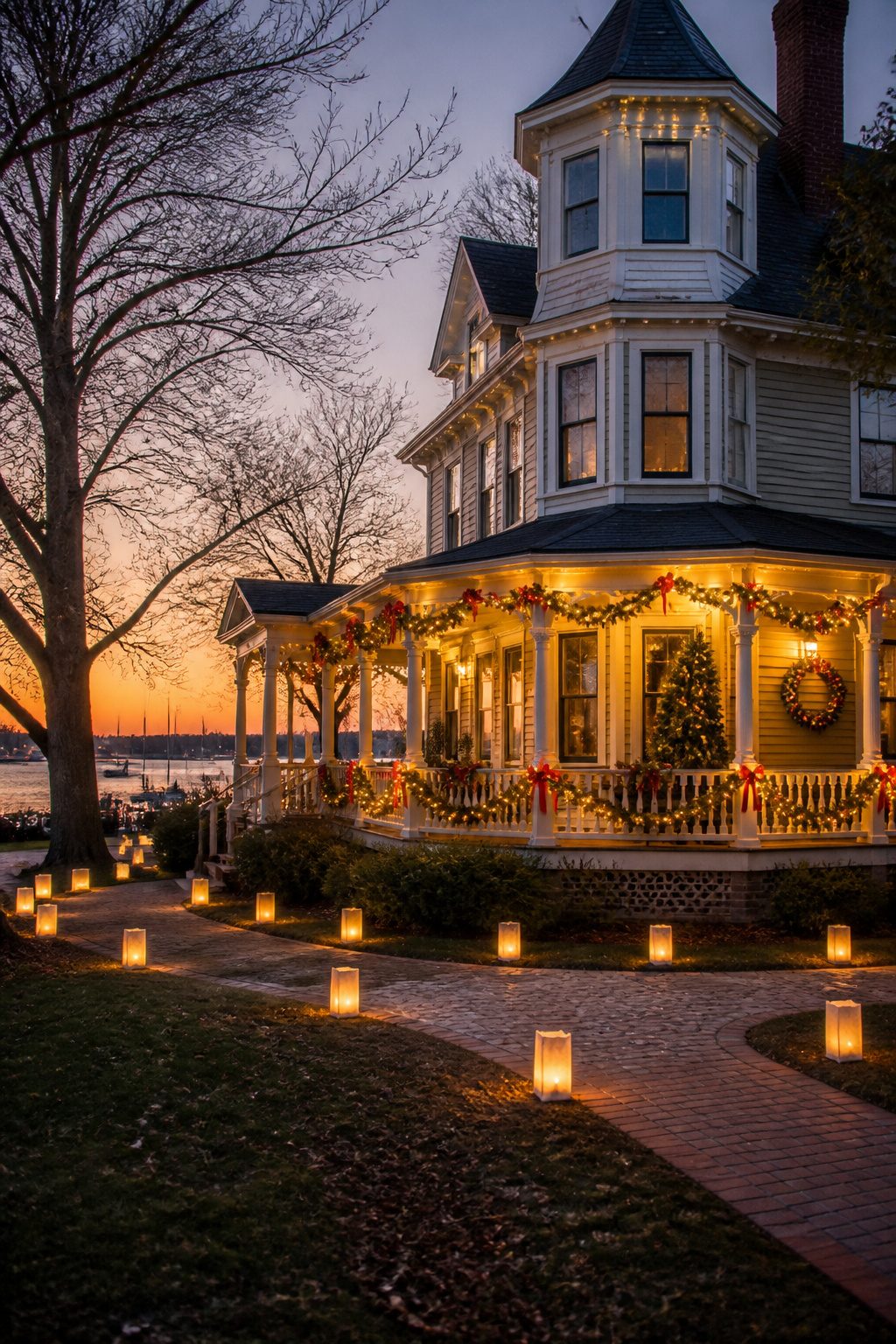 Victorian home in St. Marys dressed in red and green Christmas decorations.