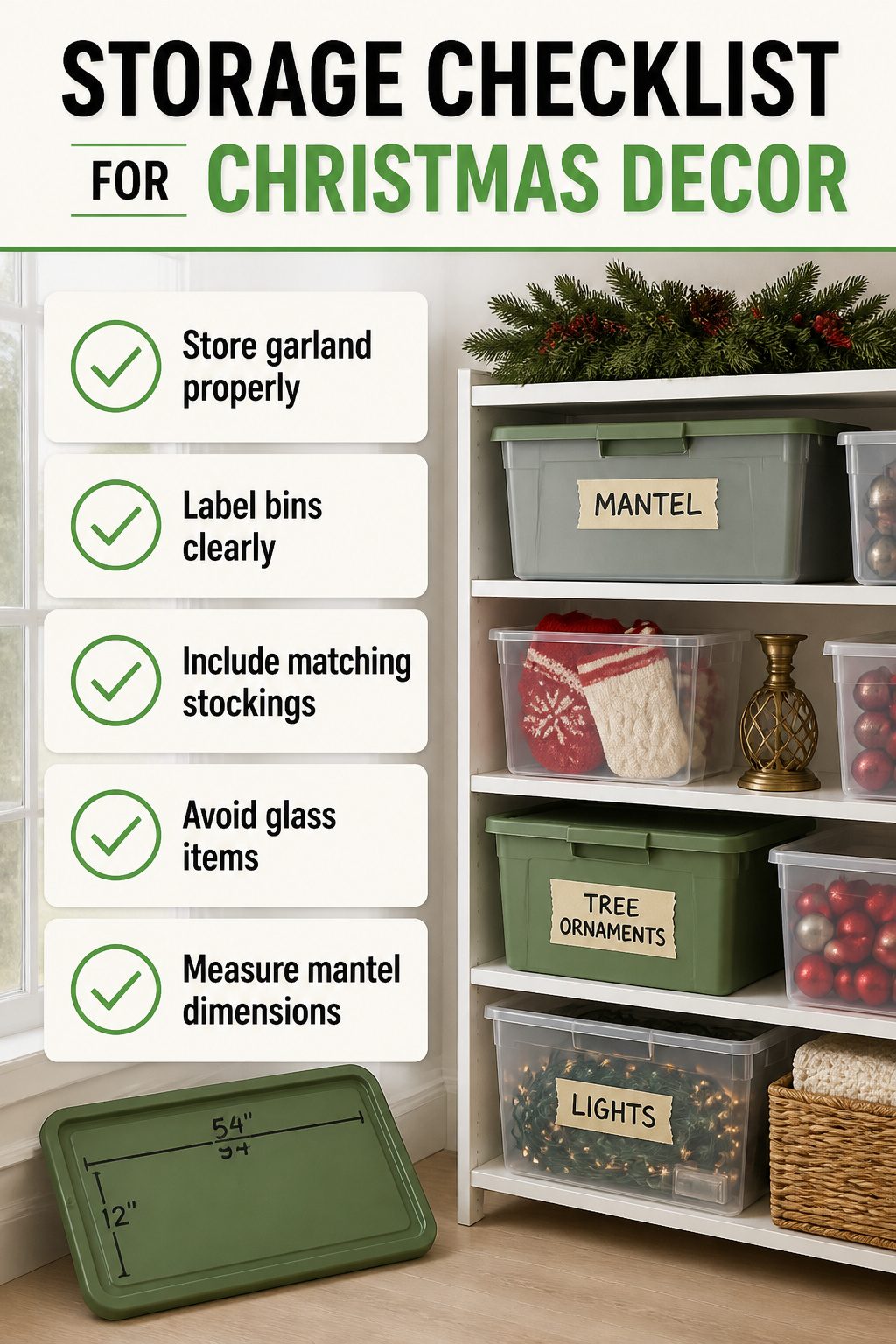 A storage checklist for Christmas decor items.