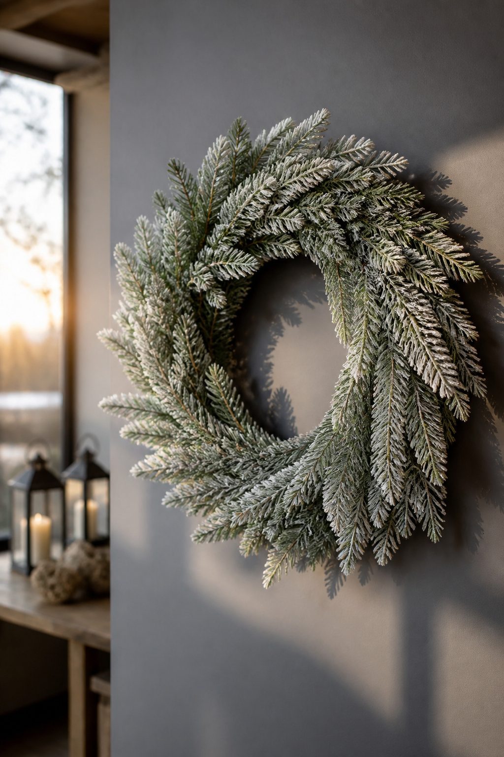 Virginia Pine wreath with light frost.