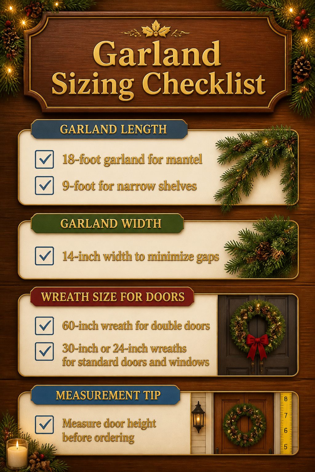 Garland sizing checklist for home decor.