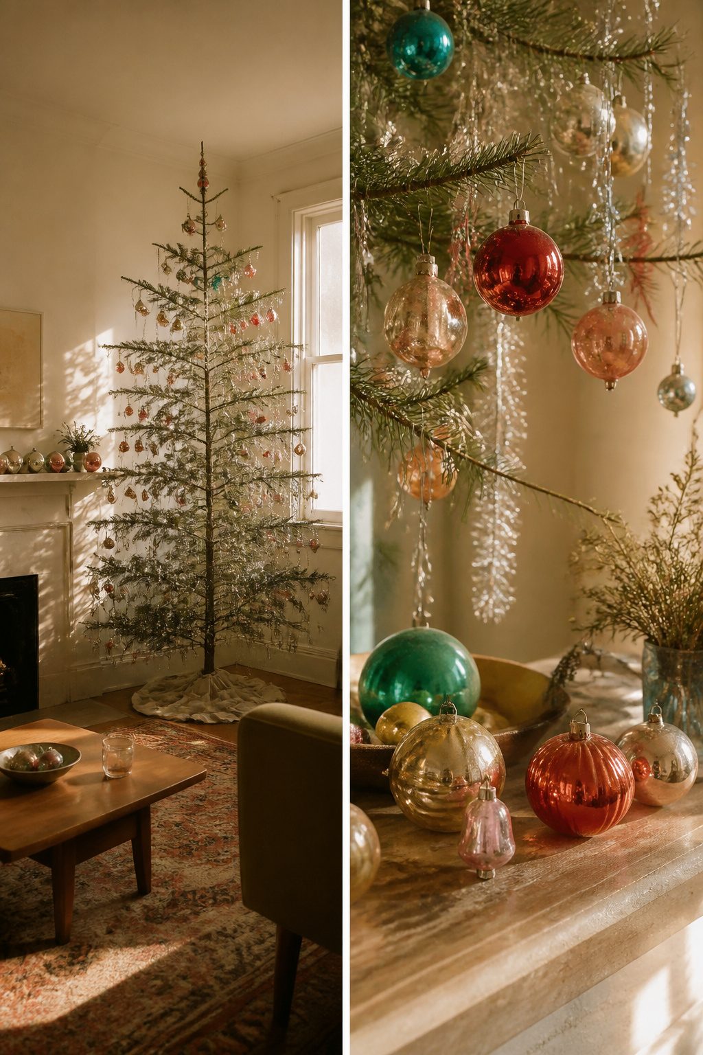 Historical image of Balsam fir Christmas tree with sparse branches.