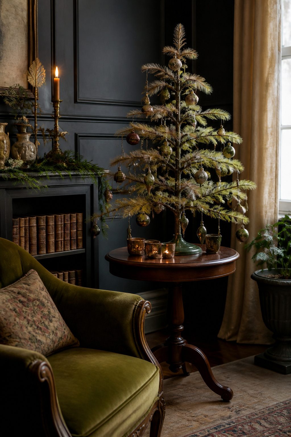 Victorian Feather Tree made of dyed goose feathers.