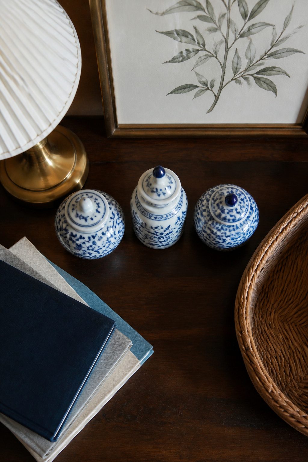 A collection of three small ginger jars displayed together.