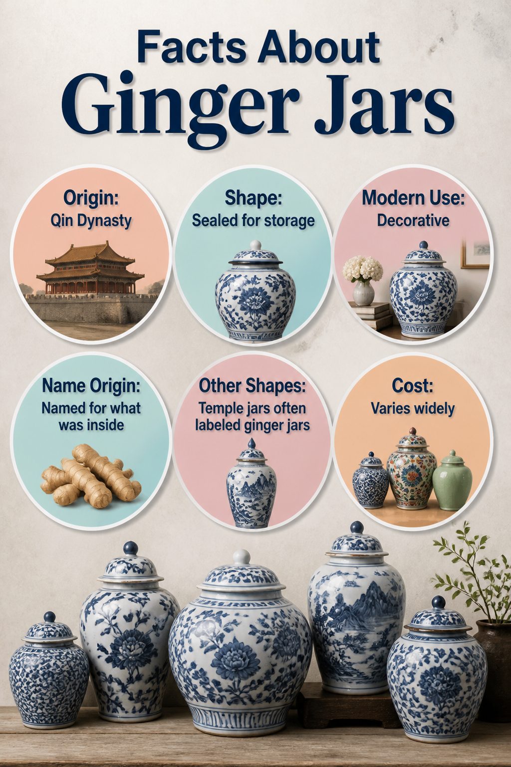 A ginger jar showcasing its traditional shape and design.