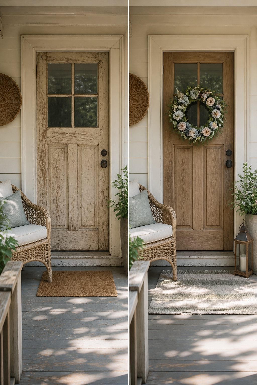 A seasonal wreath displayed on a door.