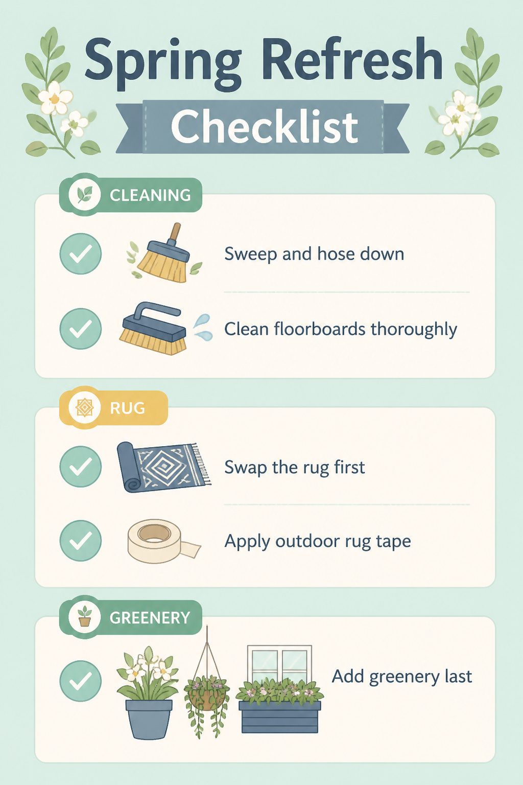 A checklist for refreshing a front porch in spring.