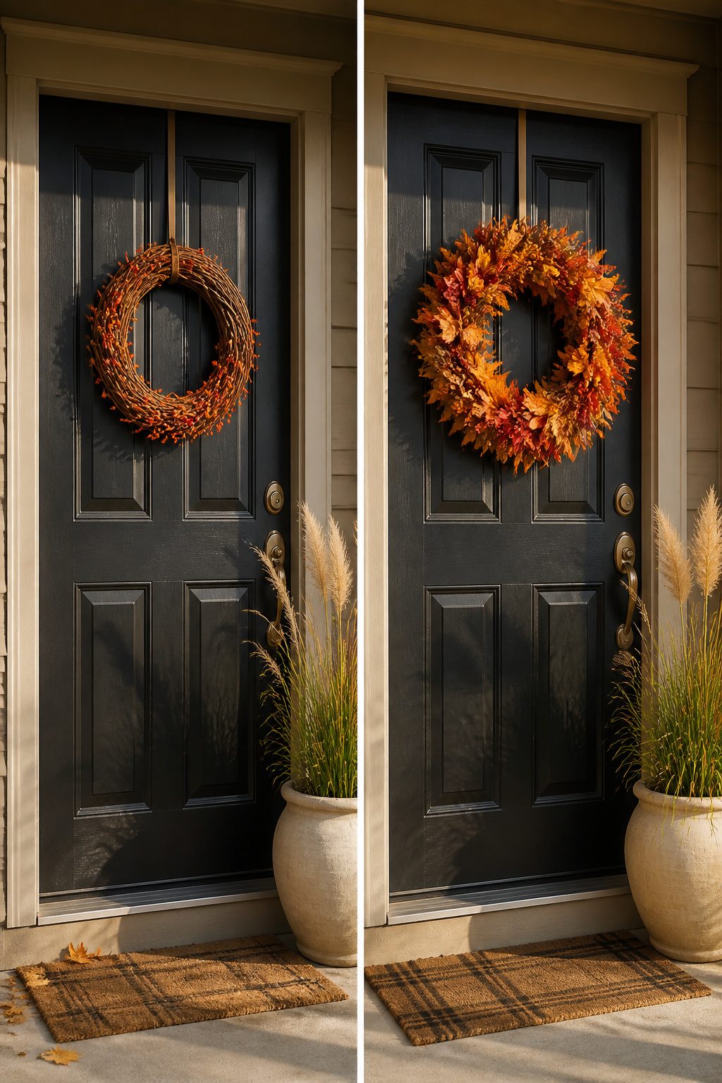 Affordable wreath made with grapevine and faux foliage.