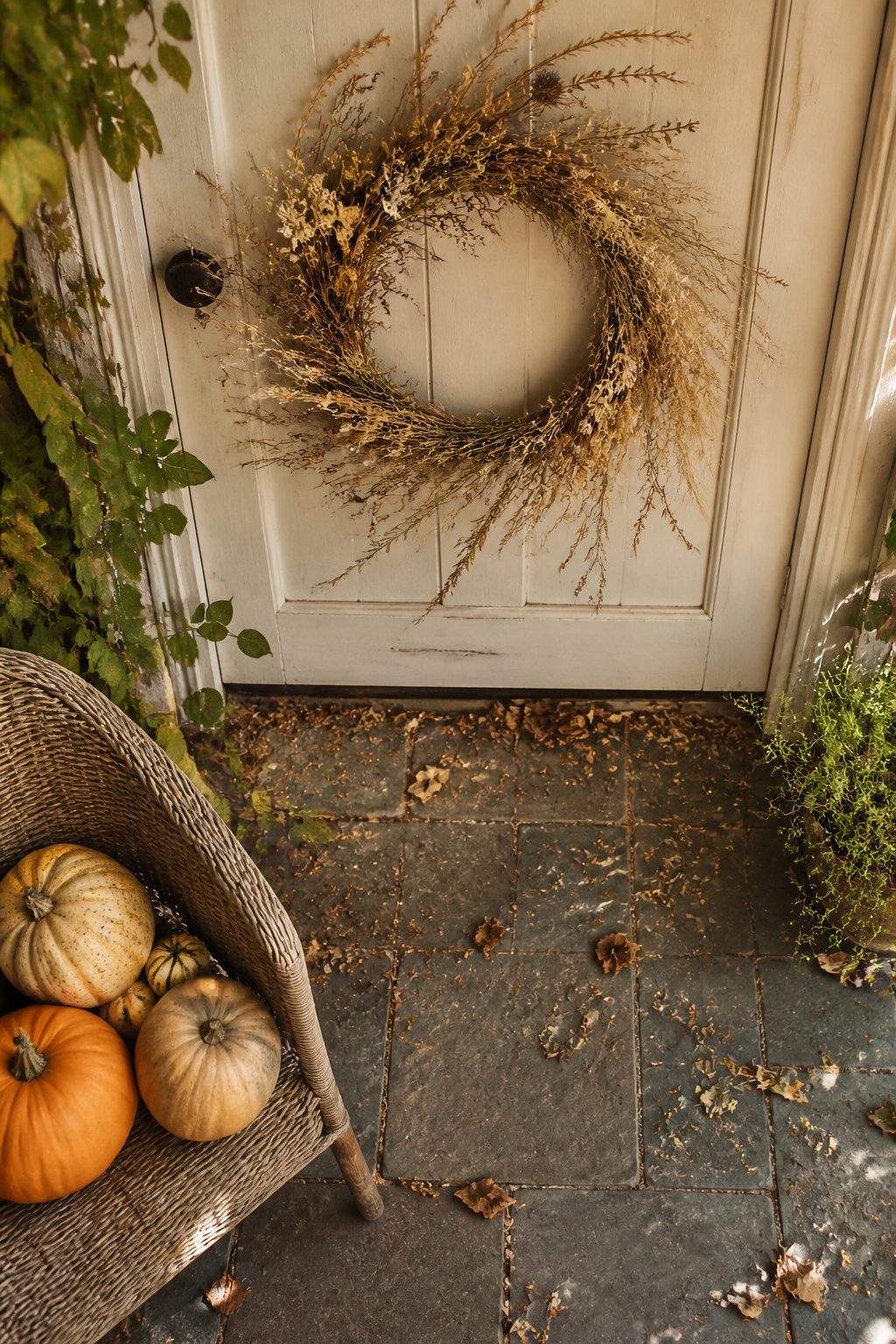 Wreath made of dried grasses and seed heads.