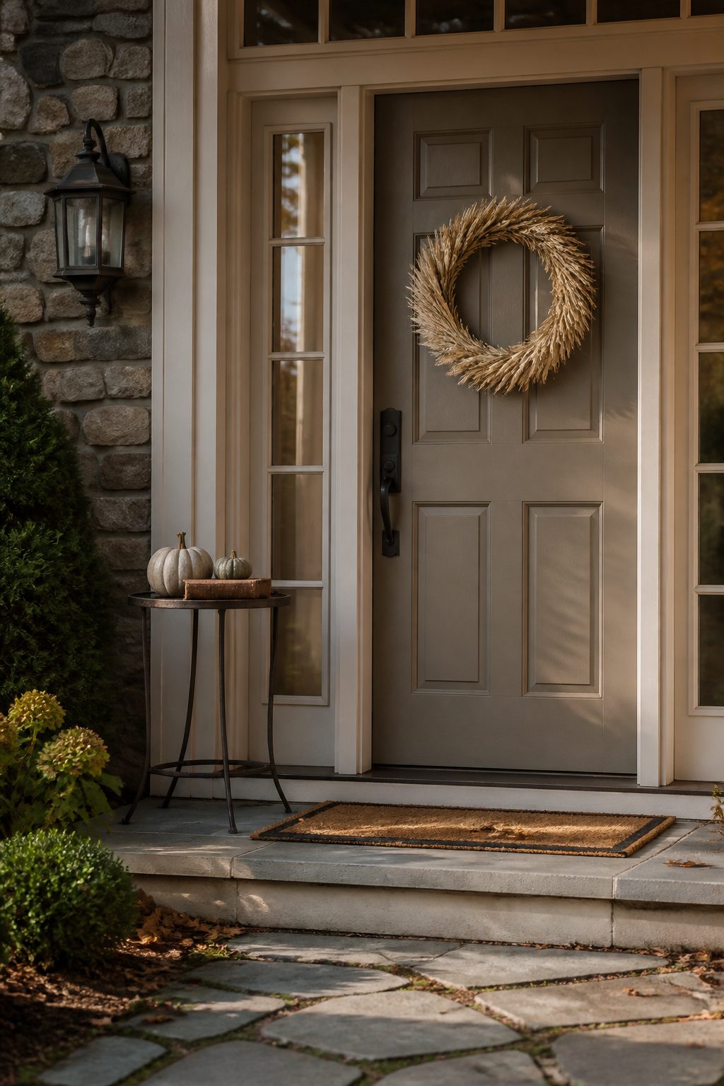 High-end wreath featuring simple, elegant materials.