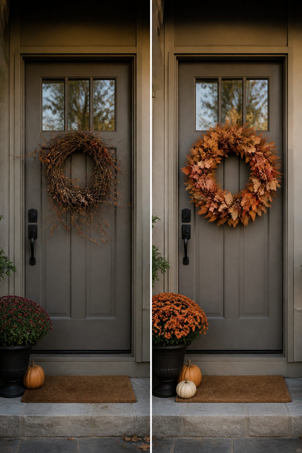 Color palette comparison for fall wreaths against different backgrounds.