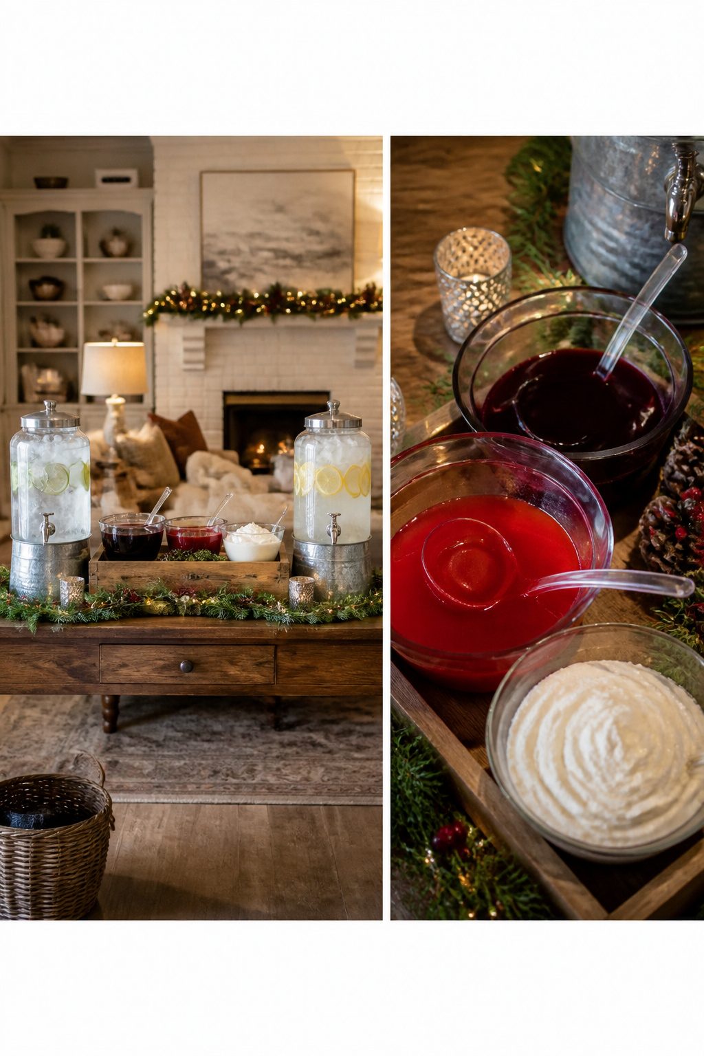 A drink station with mocktail ingredients and mixers for children.