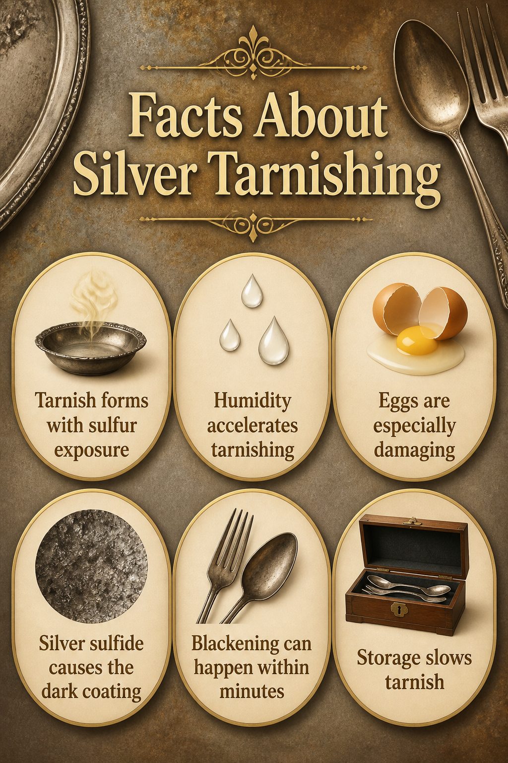 Illustration showing facts about silver tarnishing.
