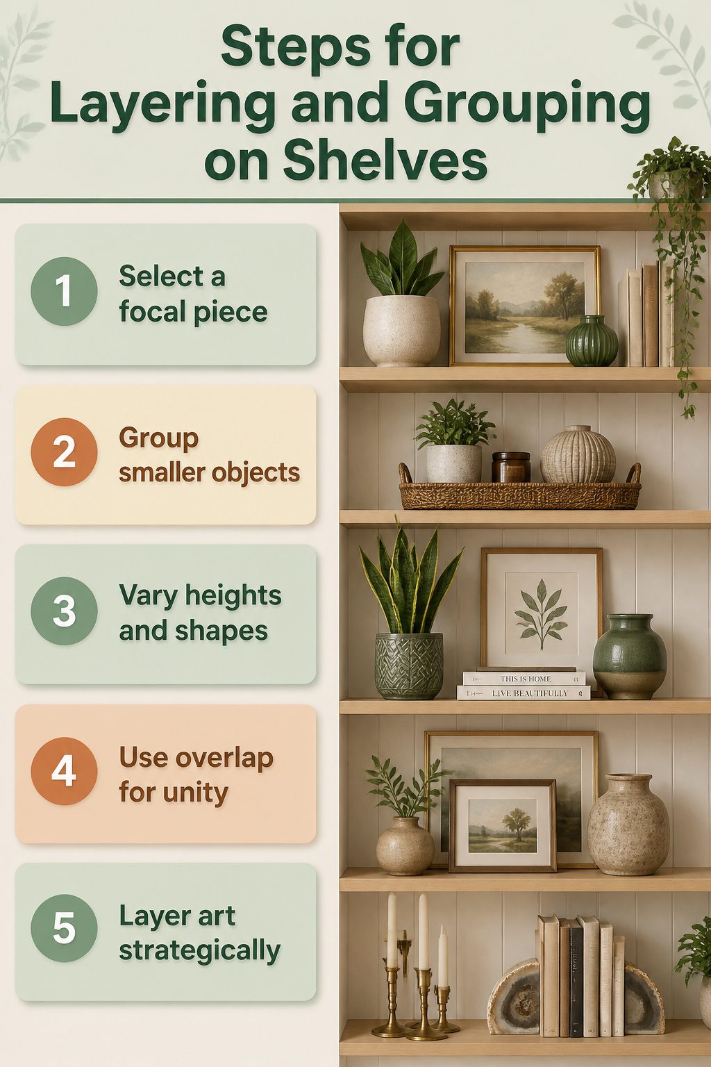 Objects layered on a shelf, creating visual interest and depth.