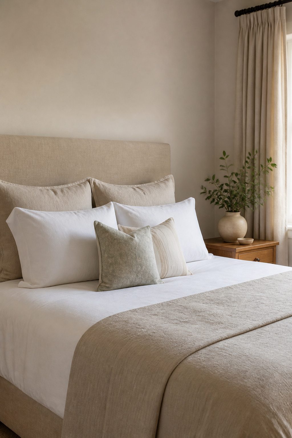 A minimalist bed arrangement with two standard pillows and shams.