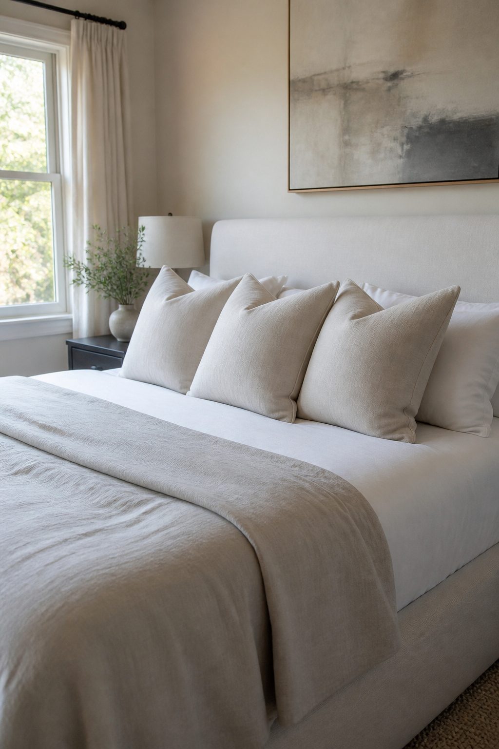 A king bed with Euro shams leaning slightly for a relaxed appearance.