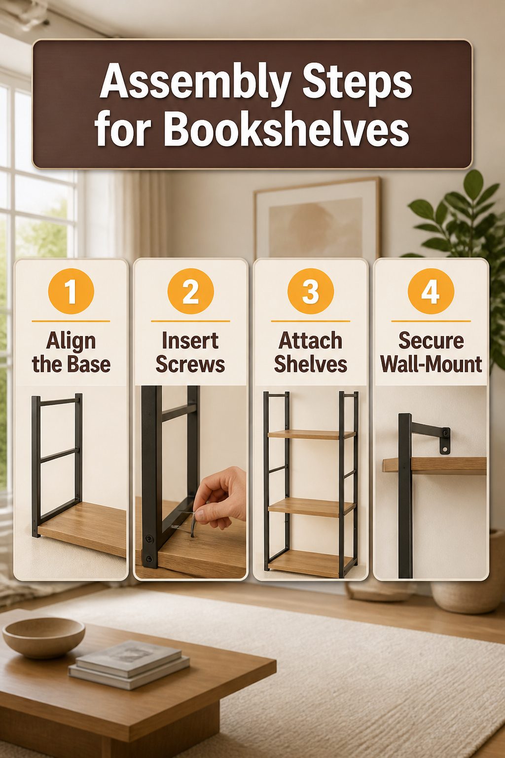 An assembly guide for various bookshelves.
