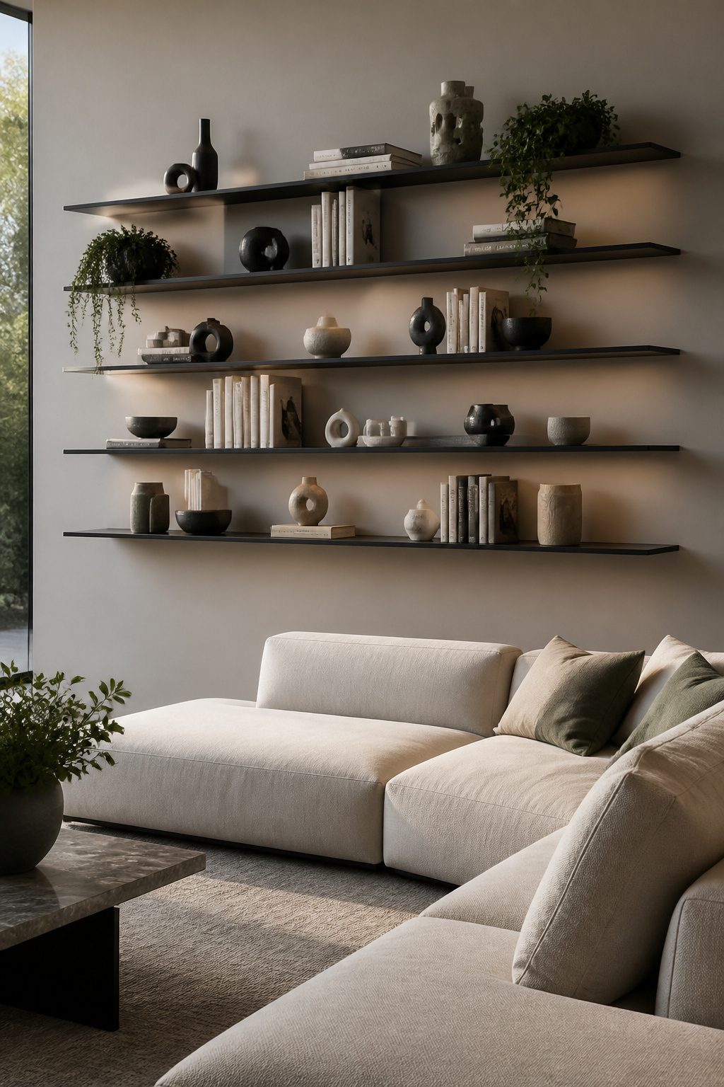 The Cattelan Italia Wally Bookcase mounted on a wall.