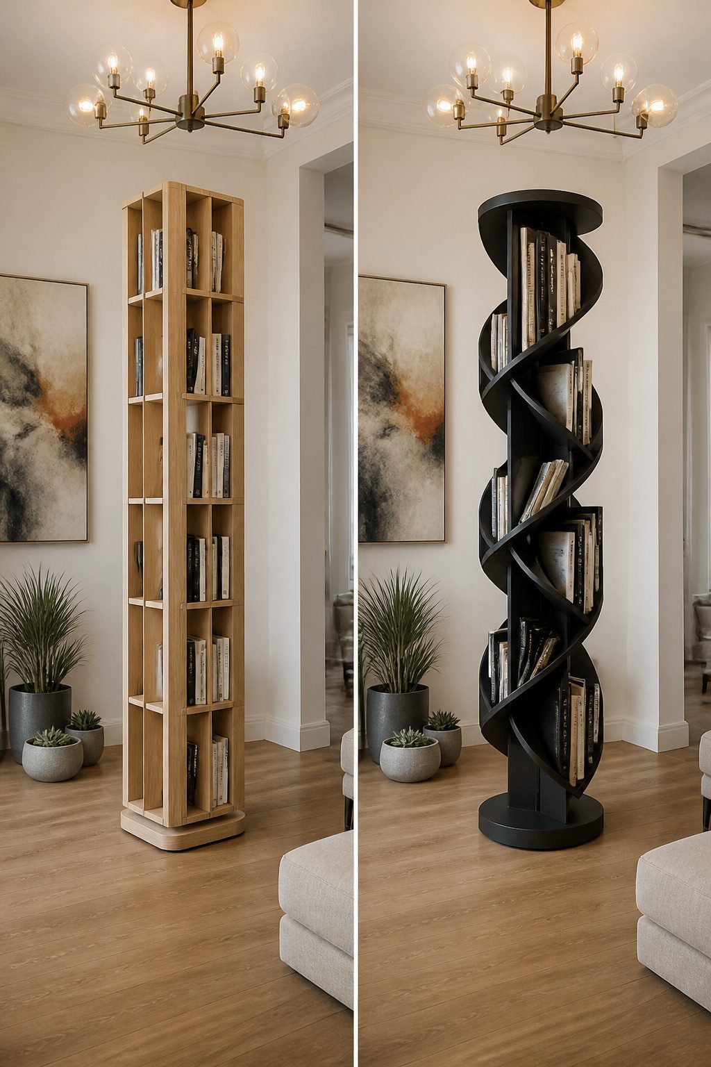 A revolving bookcase with a unique design.
