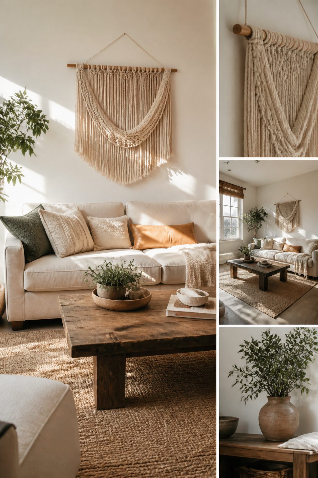 Woven wall hanging made from cotton rope.