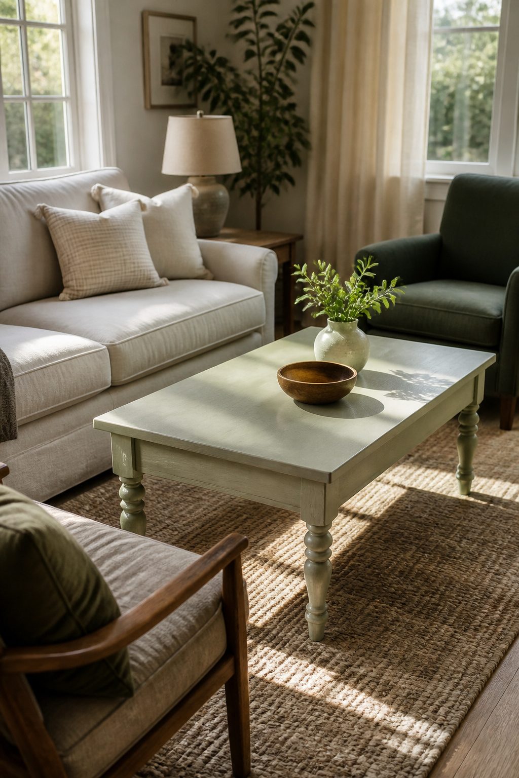 Restored coffee table with a smooth painted surface.