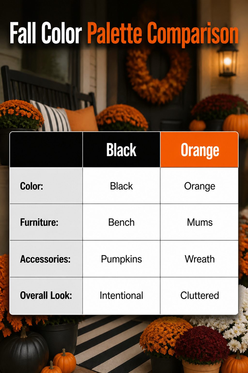 A color palette comparison for fall porch decorations.