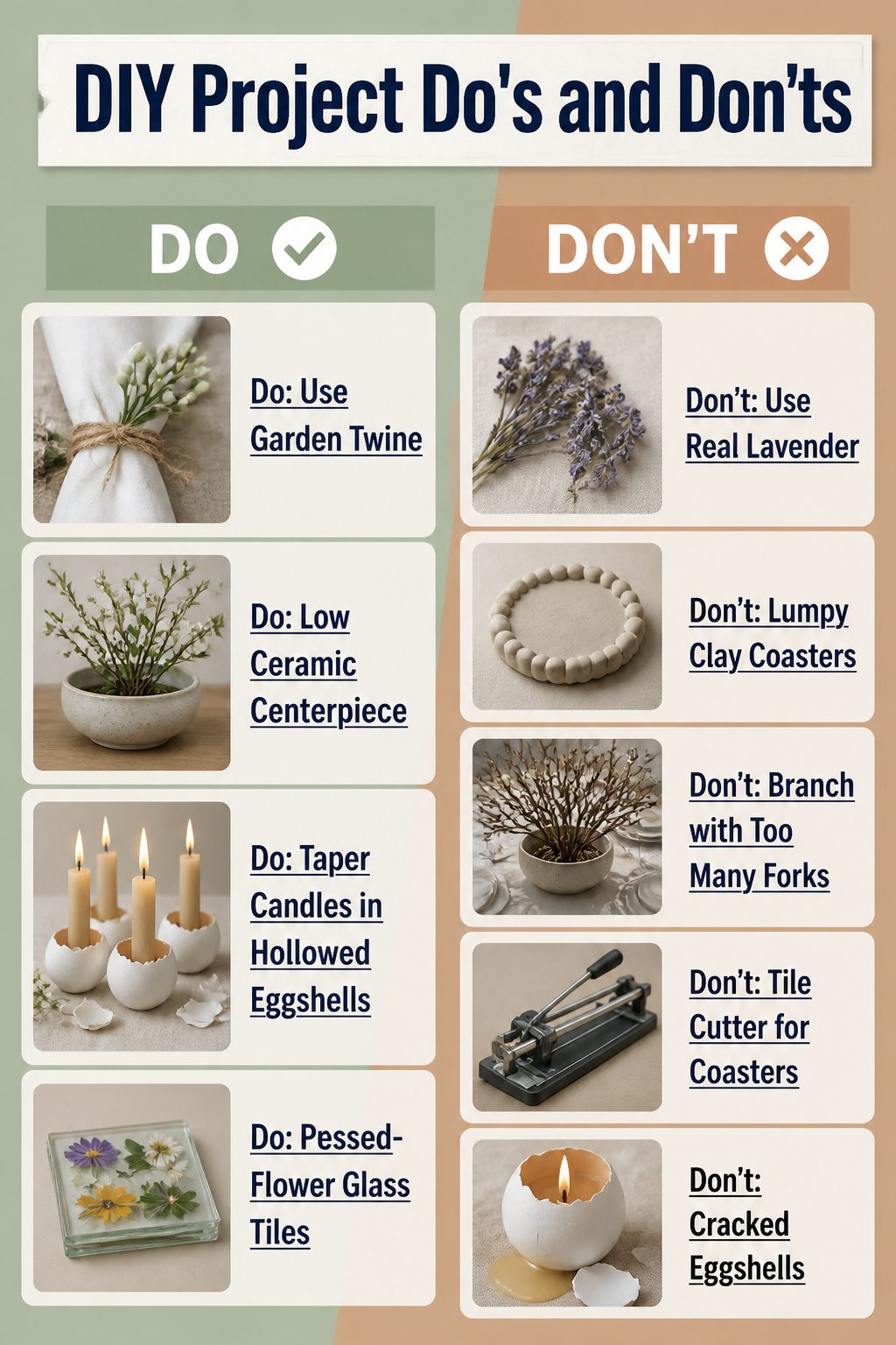 List of DIY project successes and failures for spring table decor.