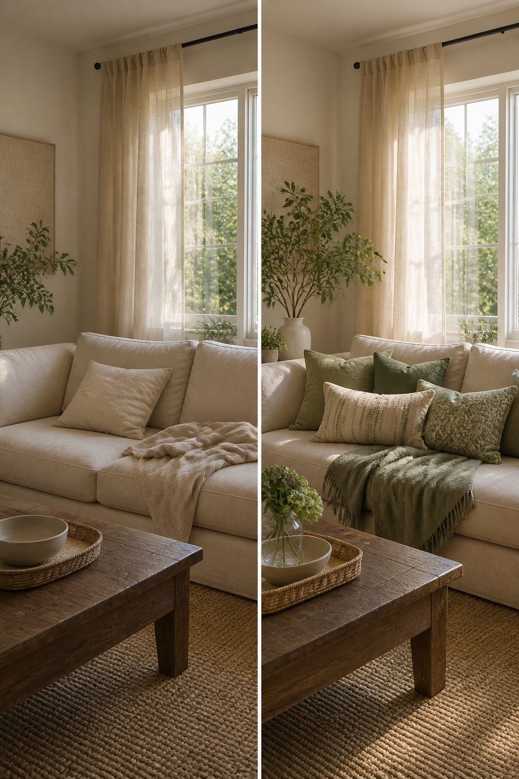 10 Summer Home Decor Inspiration Ideas for Easy Warm-Weather Style 9 A sofa adorned with light cotton and linen throws.