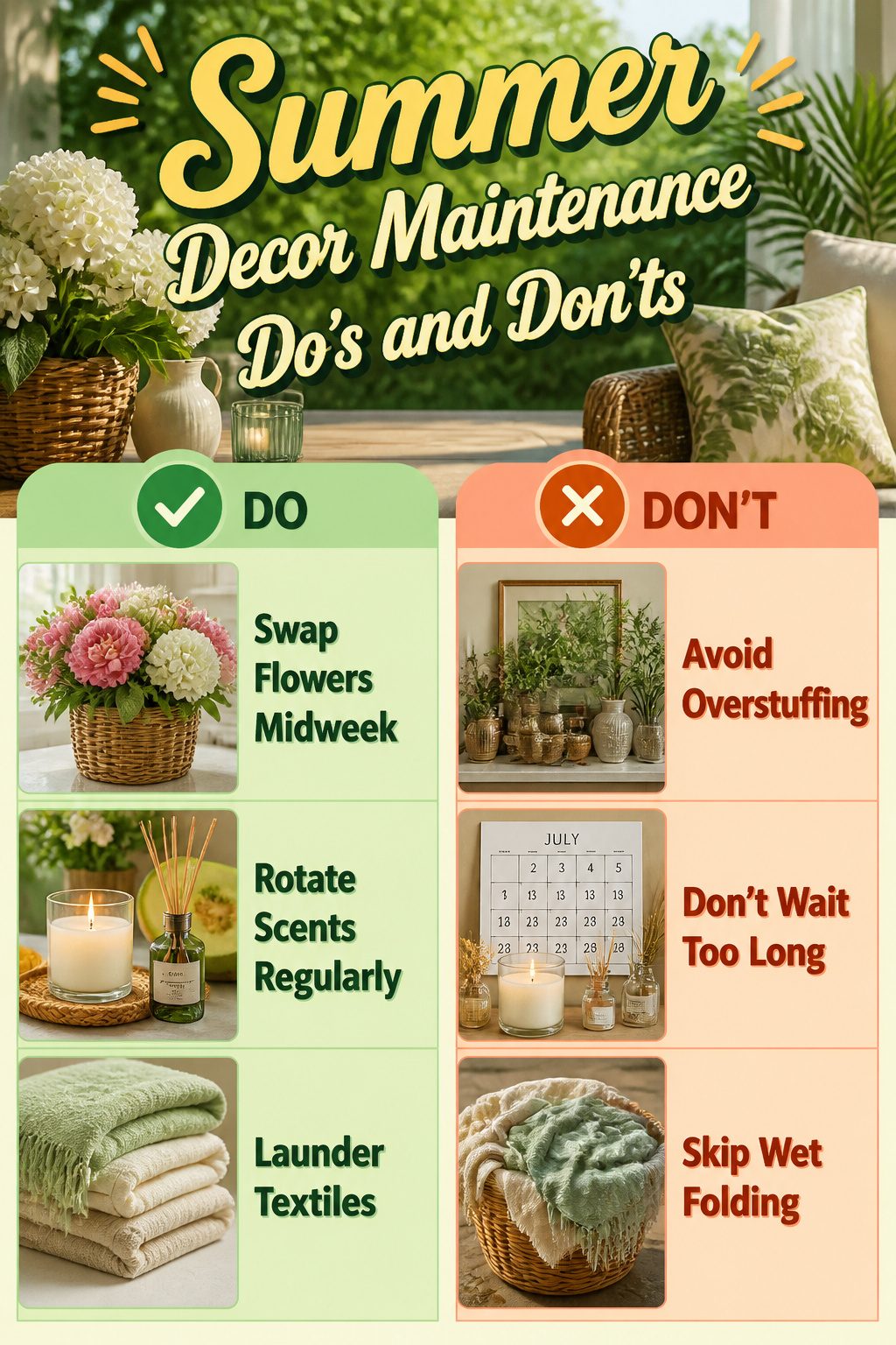 10 Summer Home Decor Inspiration Ideas for Easy Warm-Weather Style 14 A guide for maintaining summer decor with fresh flowers.