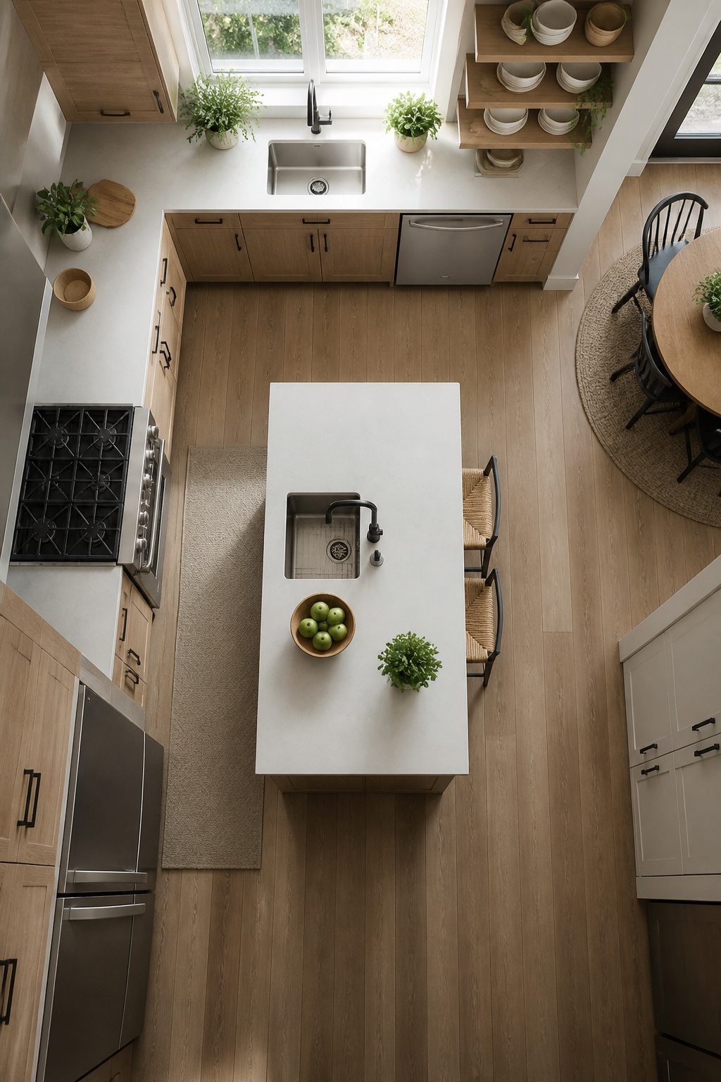 Clear kitchen counters with minimal appliances displayed.