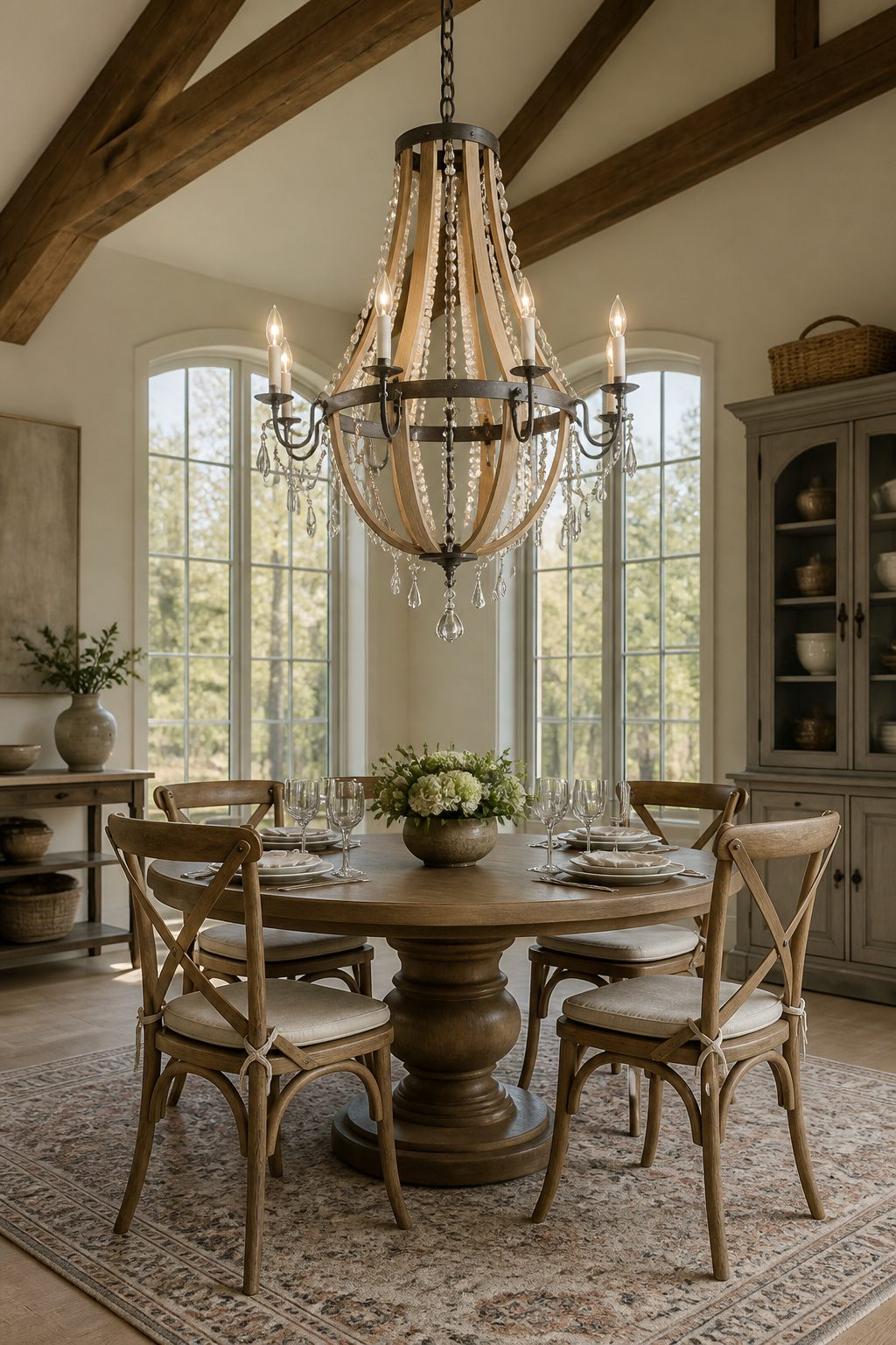 Ballard Design Chablis chandelier featuring beaded drops and a rustic finish.