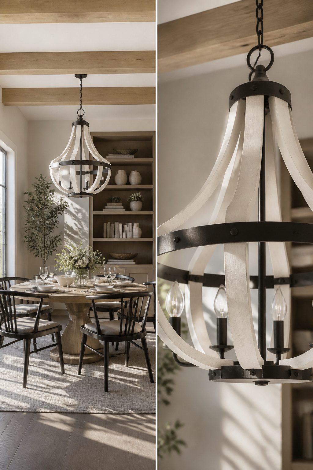 Layla Grayce Arteriors Louis chandelier made of painted wood and iron.