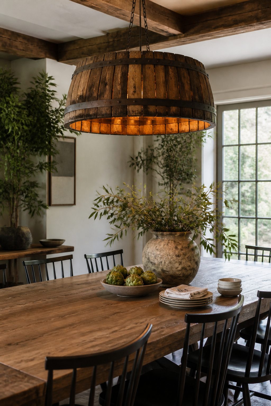 Mecox Gardens Reclaimed French Oak chandelier made from genuine barrel staves.