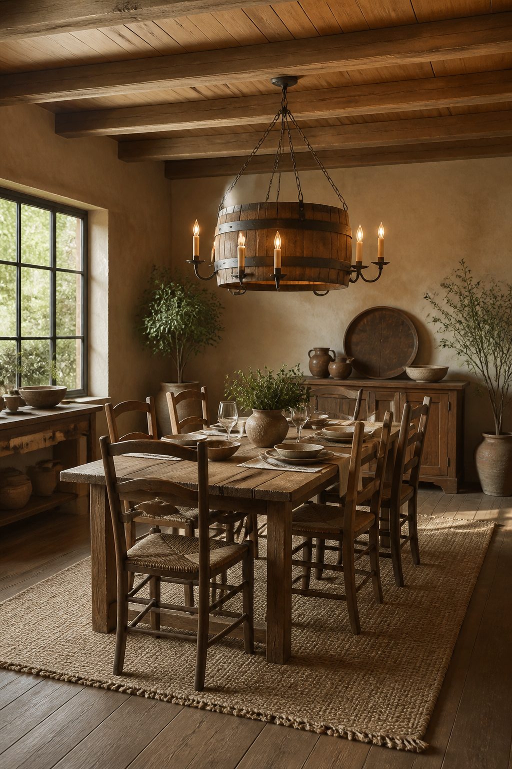 Pottery Barn Venola chandelier made from hardwood with metal candle cups.